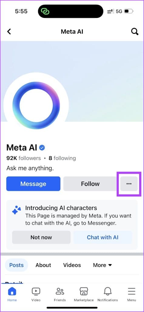 Click on Three Dots Icon Meta AI FB