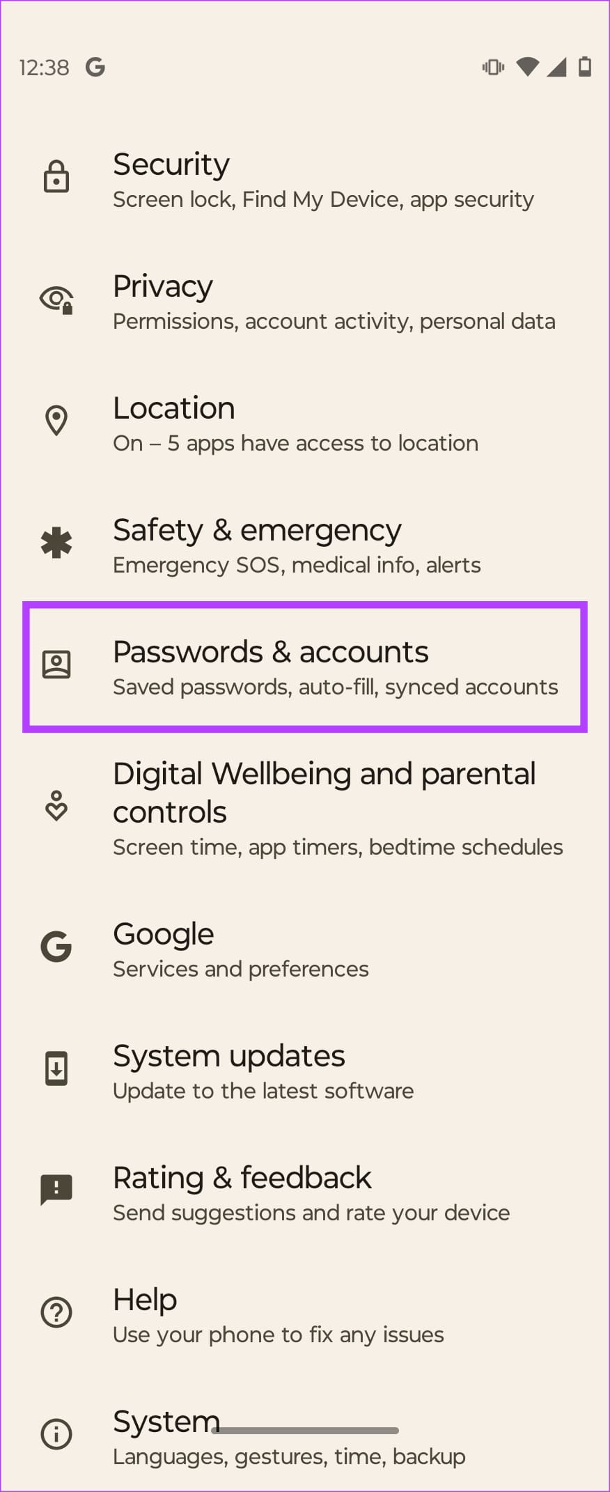 Tap Passwords and Accounts