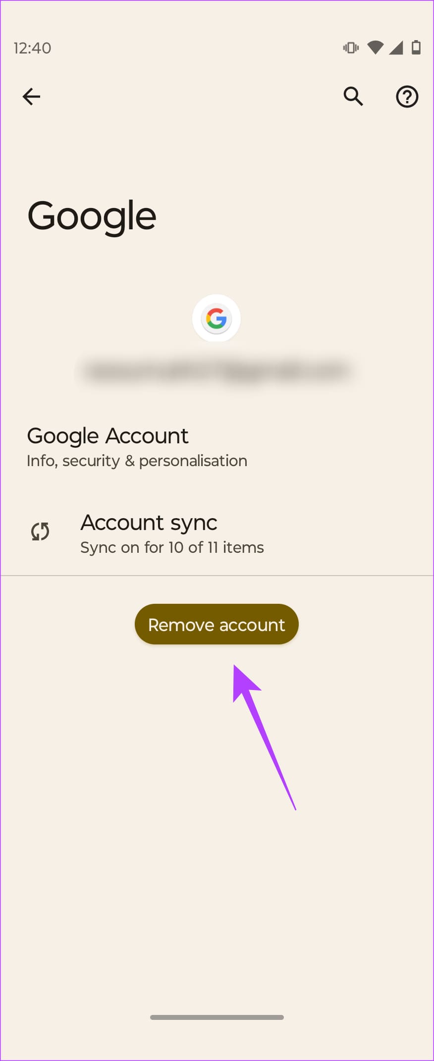 Tap Remove Account