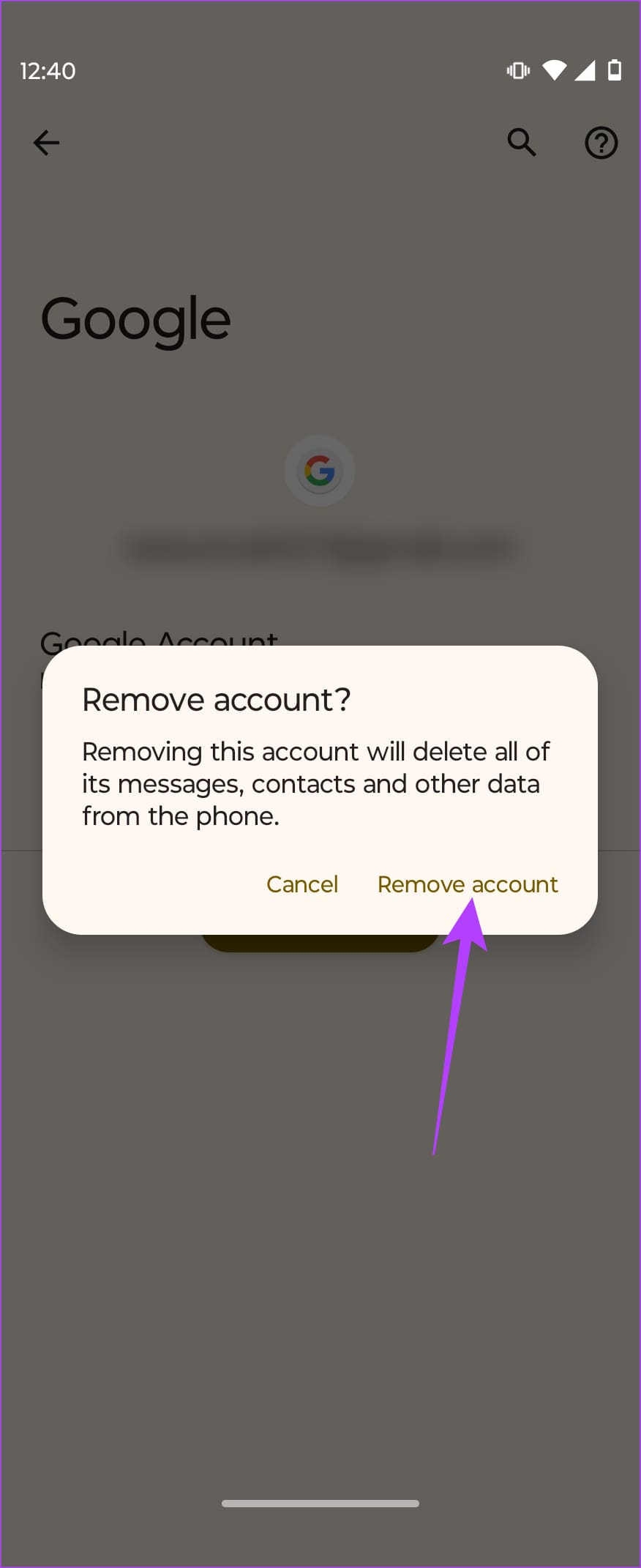 Tap Remove Account