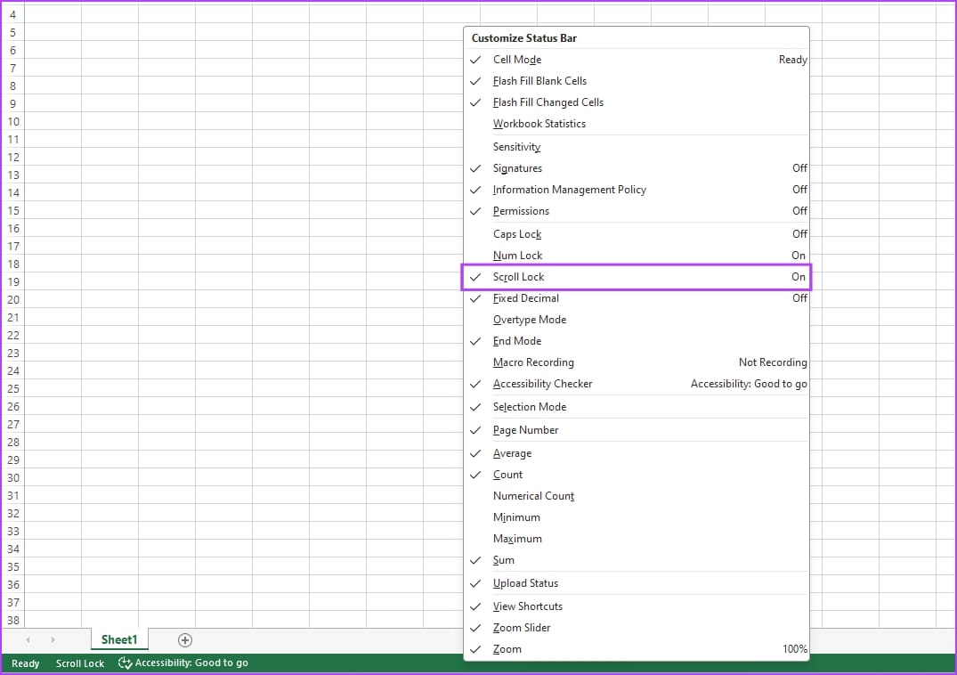 Scroll Lock Excel