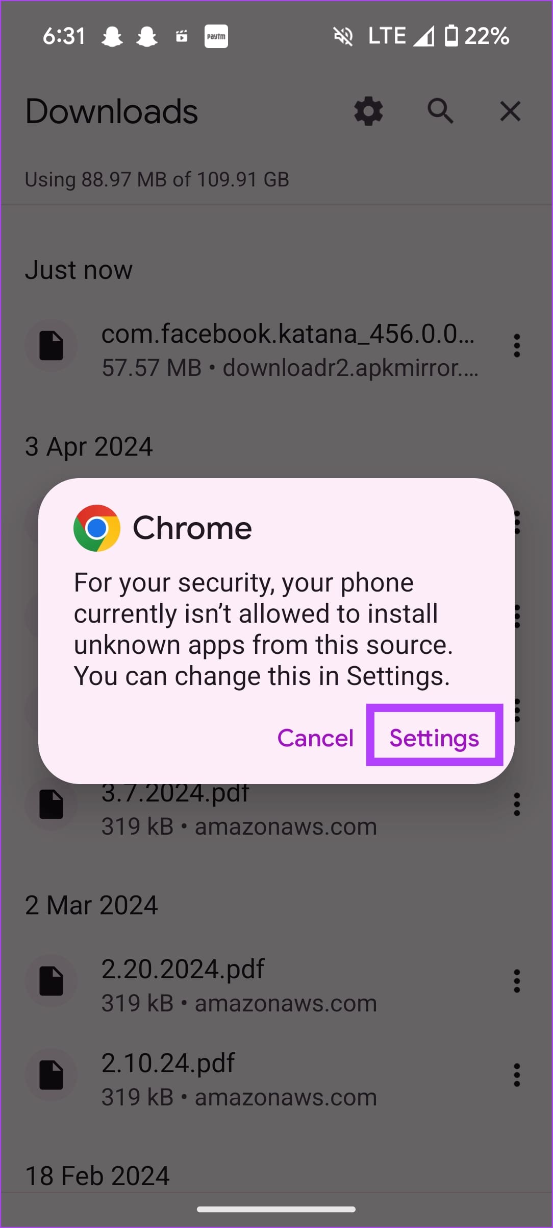 Tap on Settings to Install App