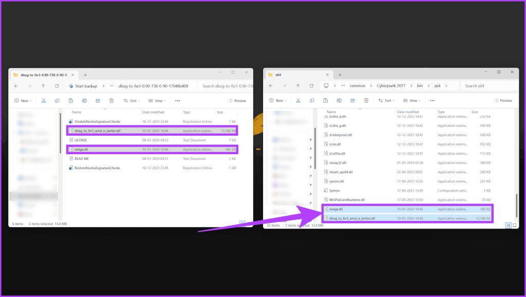 1.5 copy the dlssg_to_fsr3_amd_is_better.dll and nvngx.dll files and paste them to the games folder