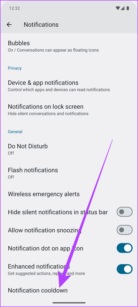 2. Then scroll down and select Notification Cooldown