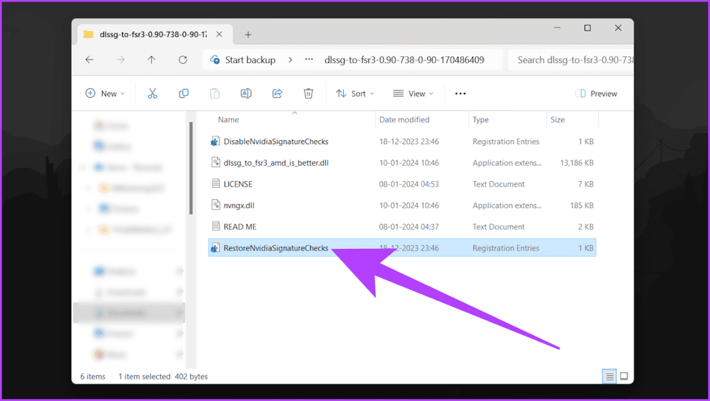 2.2 Next open the mods extracted folder and double click on the RestoreNvidiaSignatureChecks file