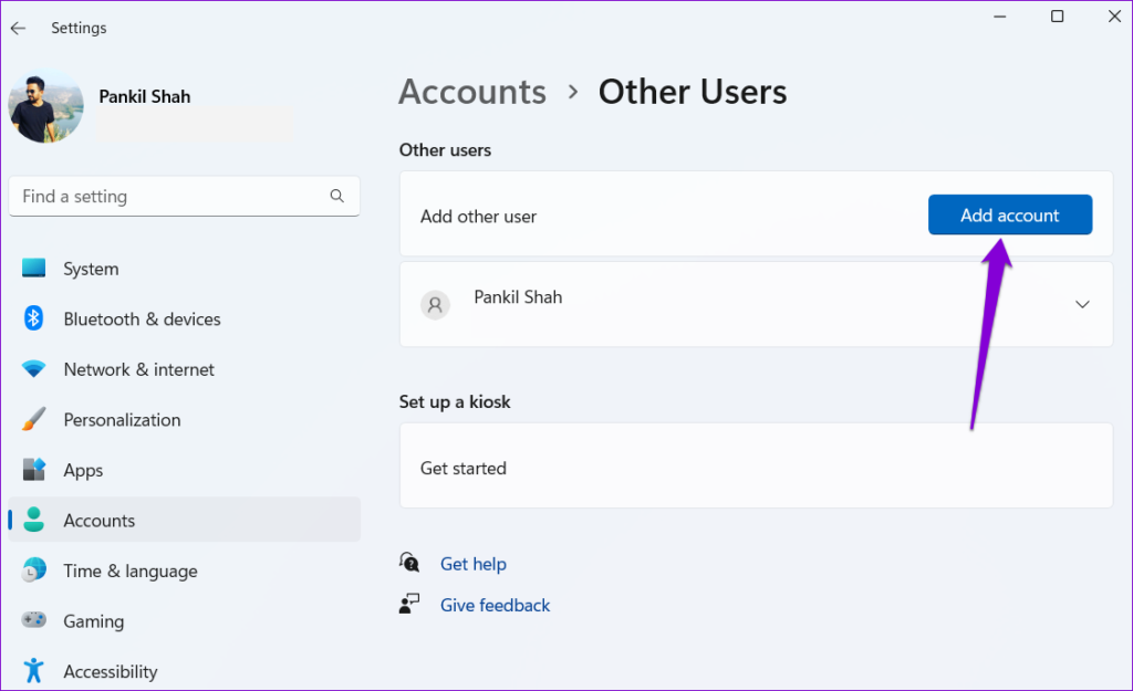 Add Account on Windows 11