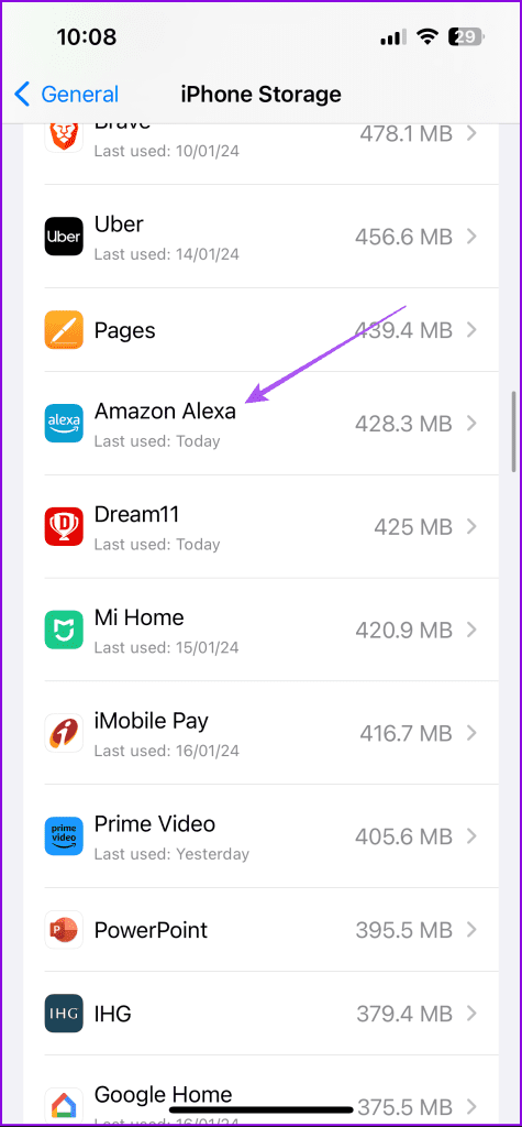 alexa storage iphone