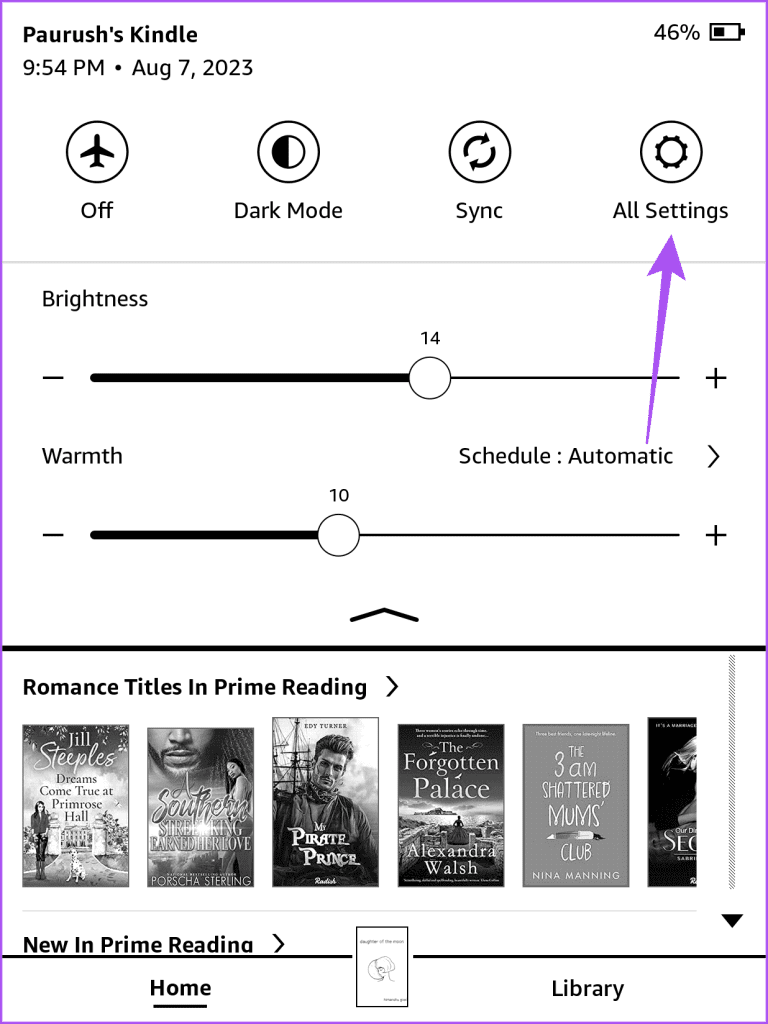 all settings kindle 