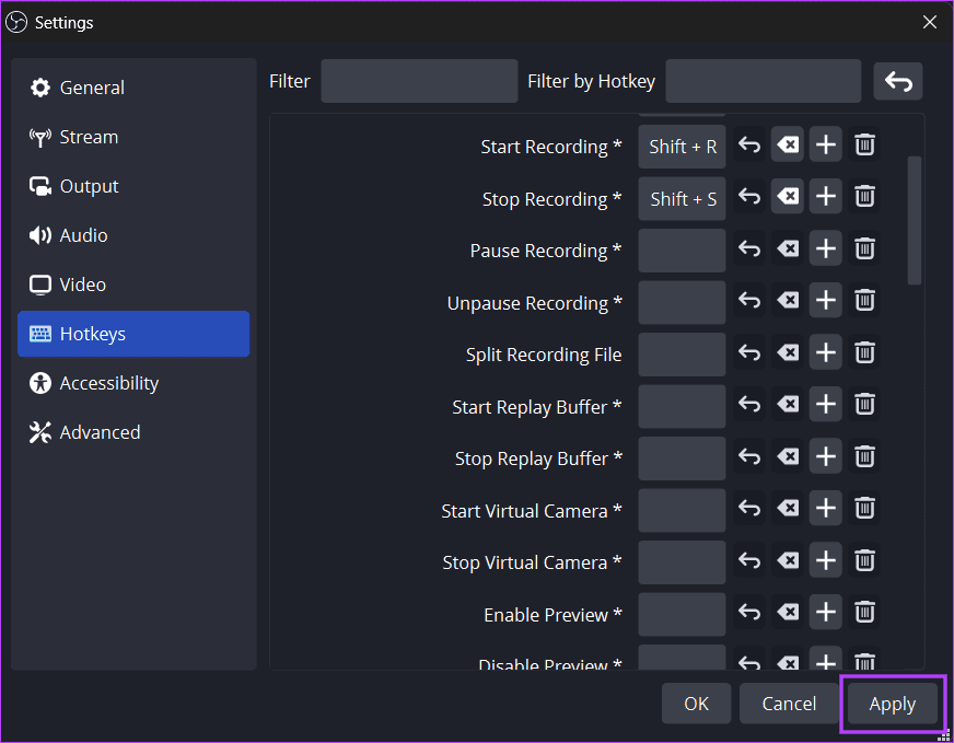 apply new hotkey settings obs