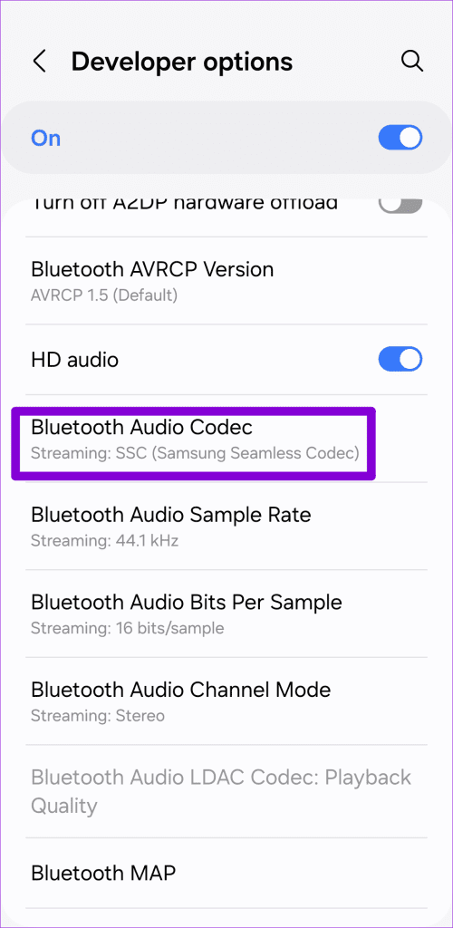 Bluetooth Audio Codec on Samsung Phone