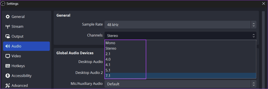 change channels in obs studio