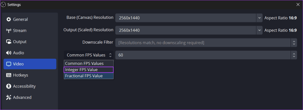 change fps value in obs