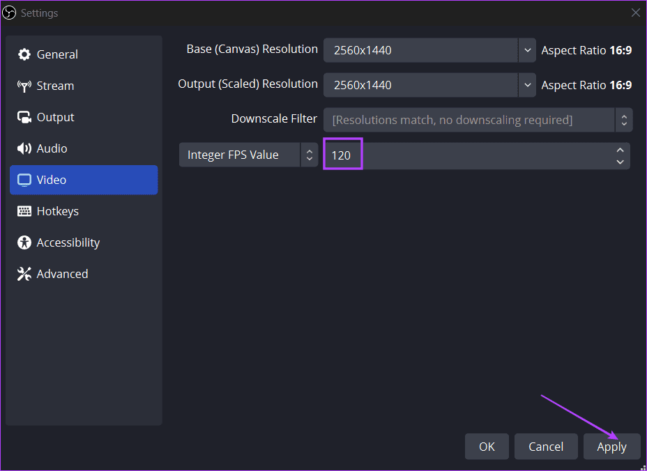 change fps value in obs 2