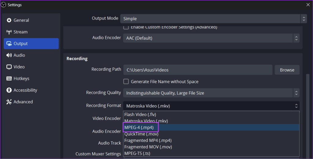 change recording format