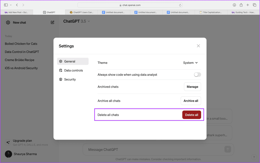 chatgpt delete all chats