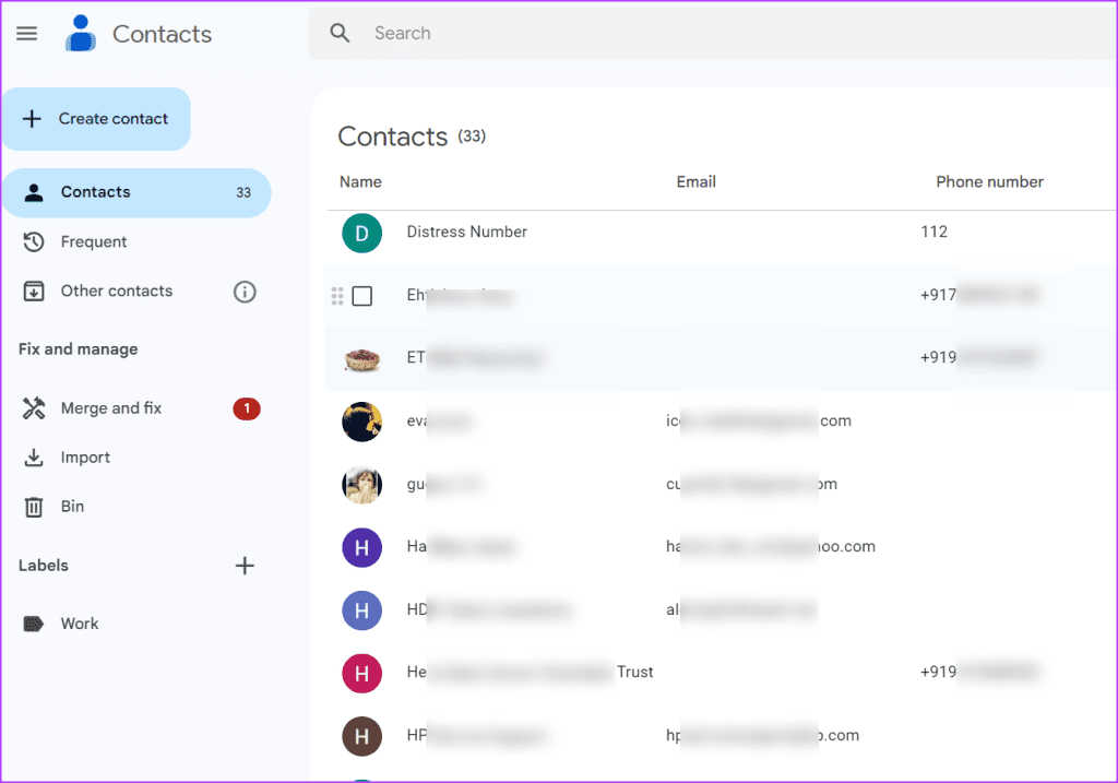 check contacts saved in google