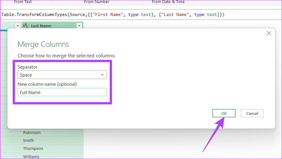 Choose a delimiter rename the column and click OK