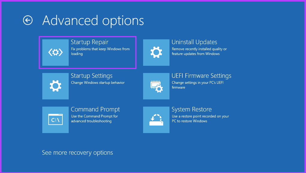 Choose the Startup Repair option 1