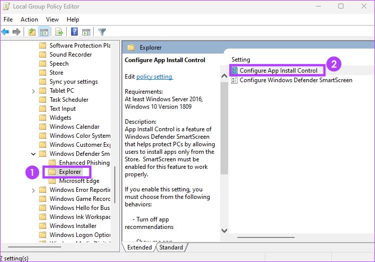 Configure app install control option in GPEdit