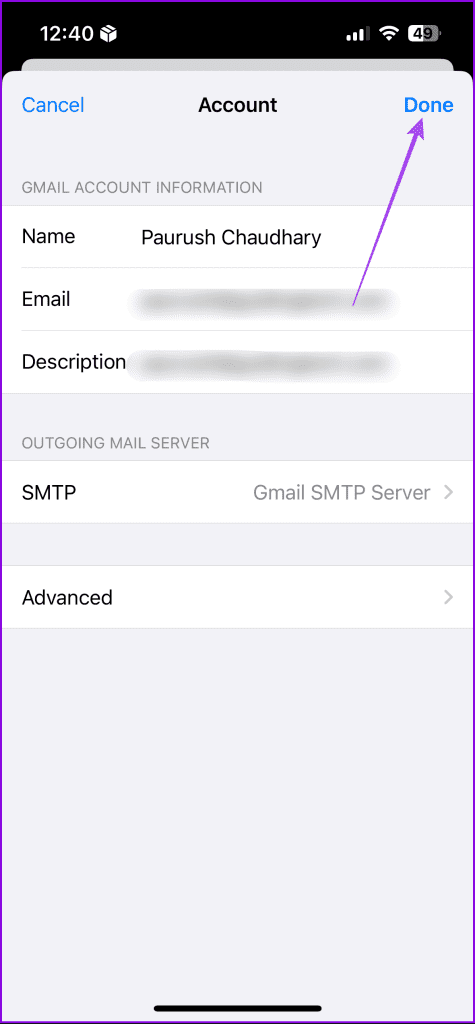 confirm advanced settings accounts mail app iphone