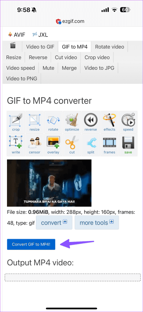 convert GIF to video on iPhone 9