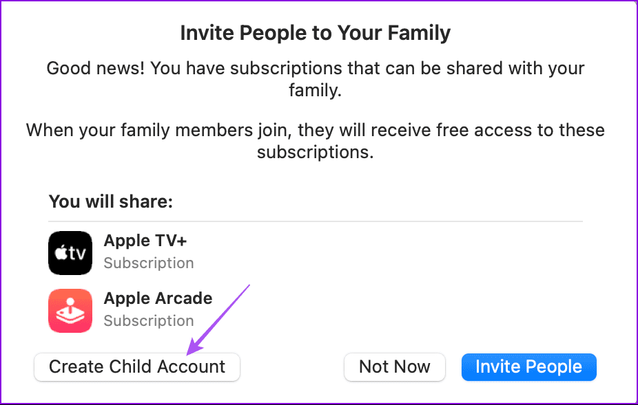 create child account family sharing mac