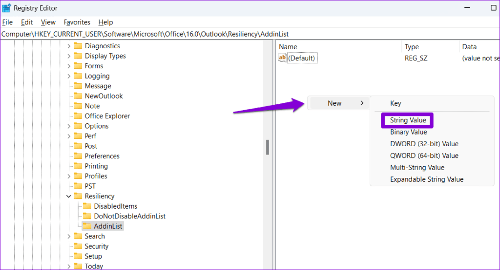 Create String Value in Registry Editor