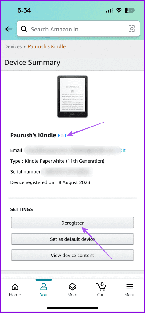 deregister kindle using amazon app