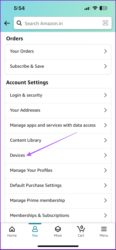 devices account settings amazon app