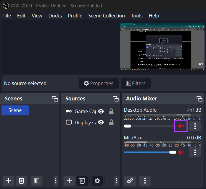 disable audio device in obs studio