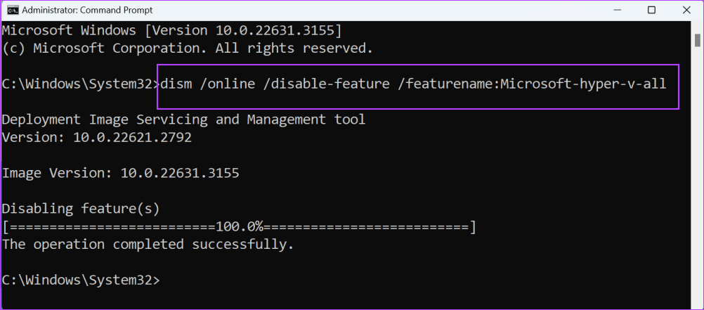 disable hyper v using dism 2