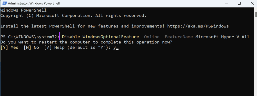 disable hyper v using powershell