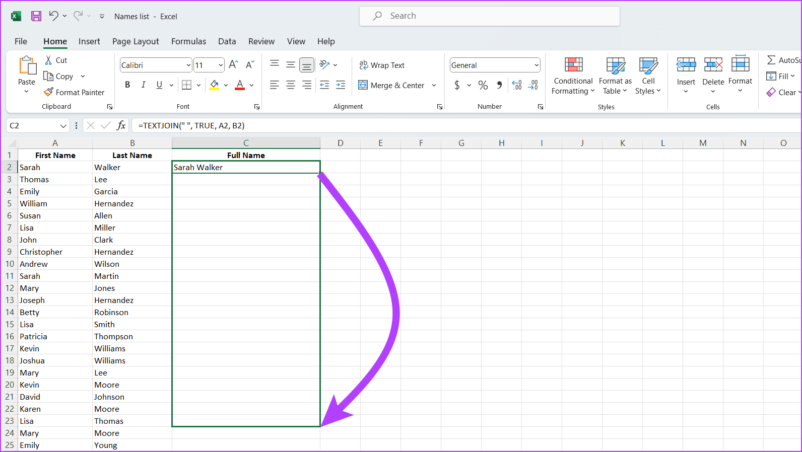 Drag the fill handle down to apply the formula to the entire column