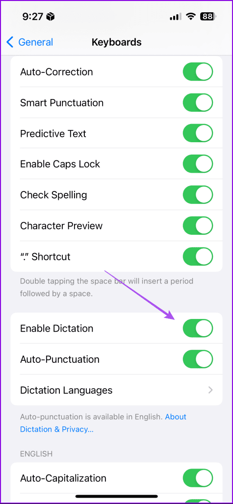 enable dictation iphone keyboard