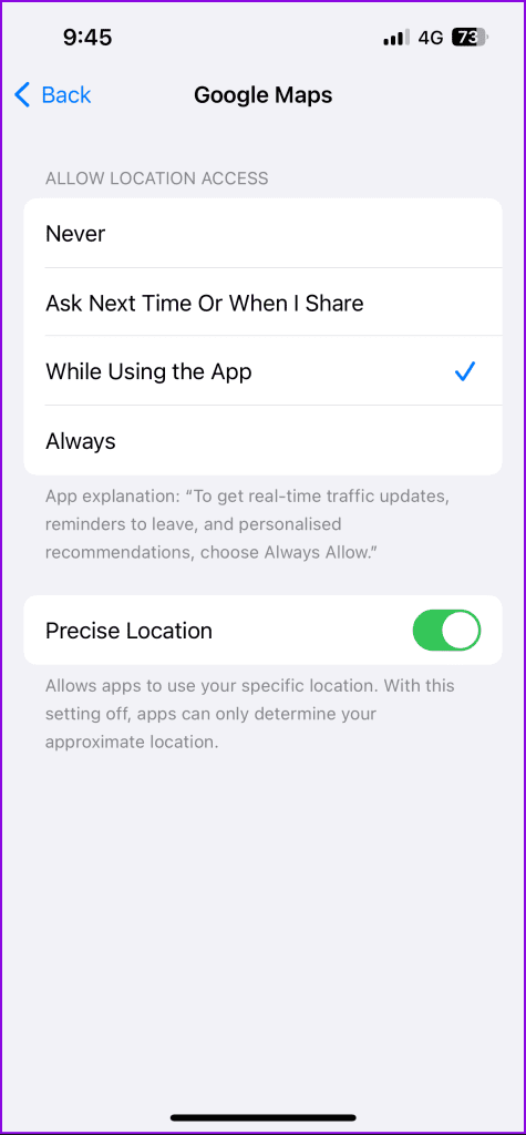 enable precise location for google maps iphone