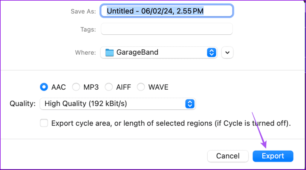 export recorded audio garageband mac
