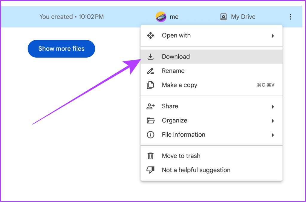 File Drop down menu Google Drive