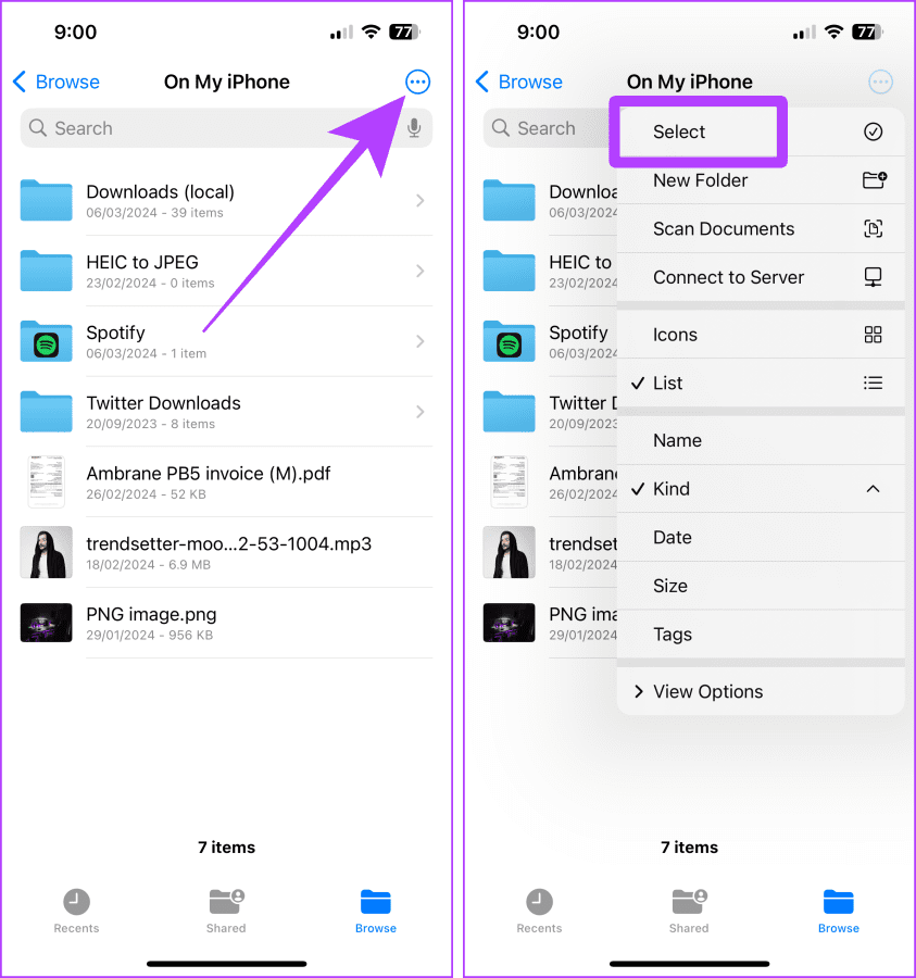 Files App Drop down Menu iPhone