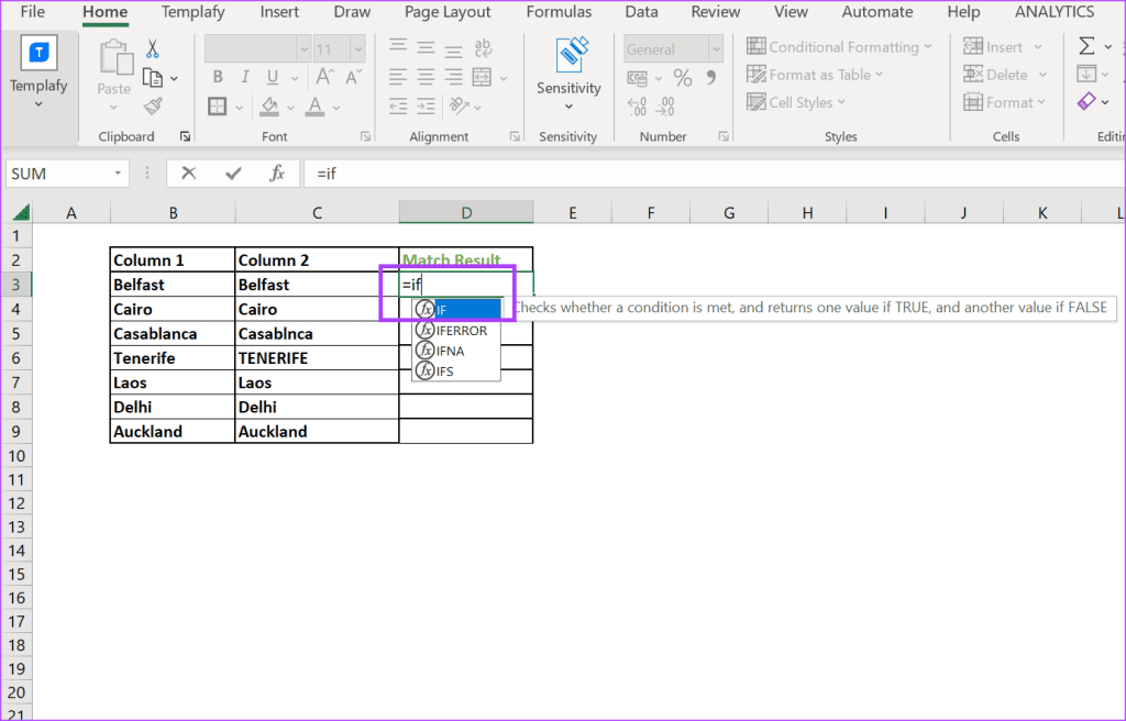 how to compare columns in excel 10