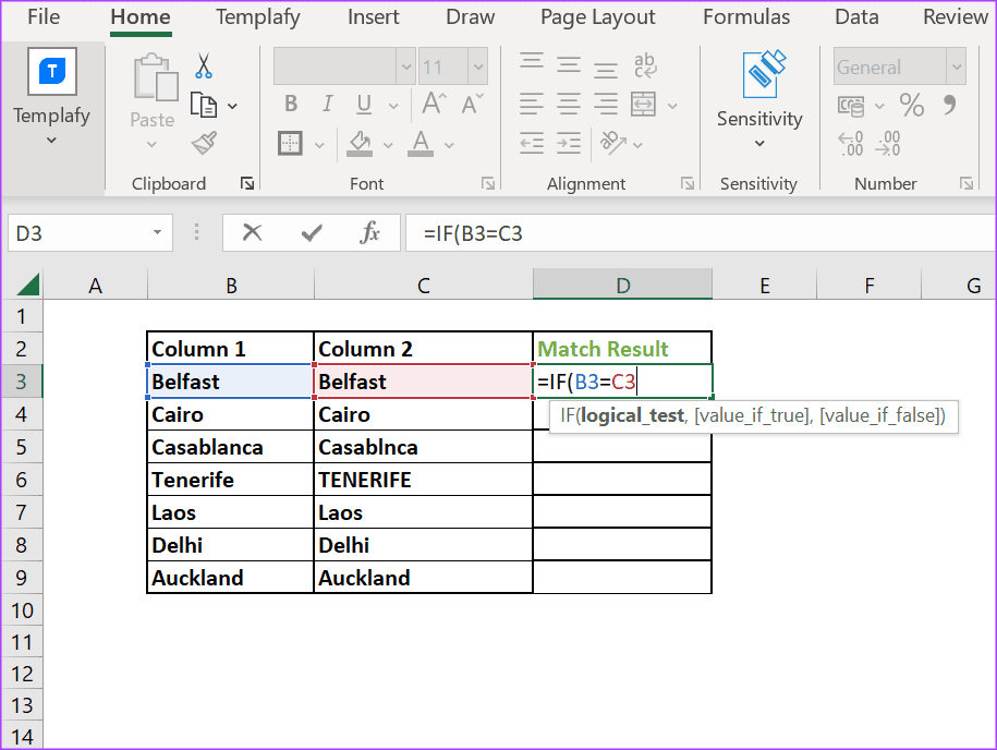 how to compare columns in excel 12