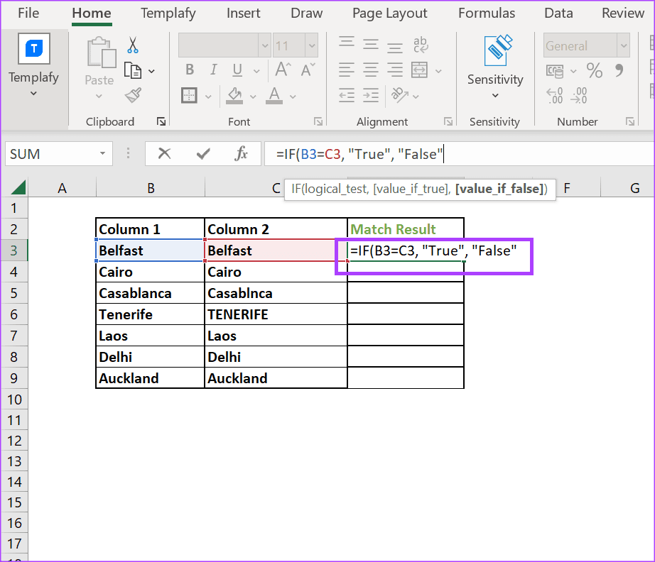 how to compare columns in excel 13