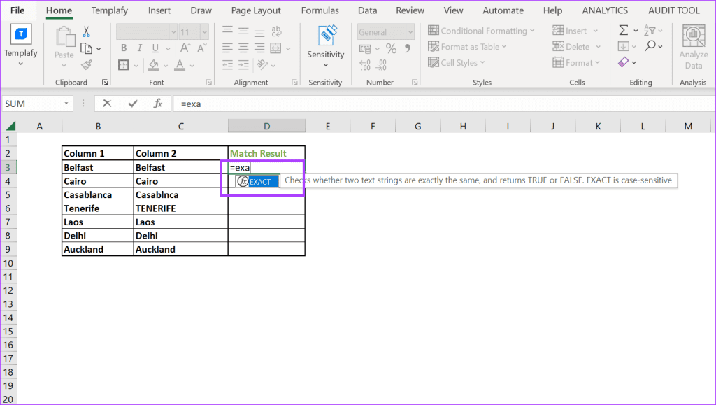 how to compare columns in excel 2