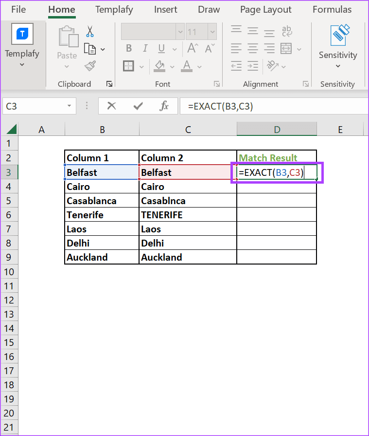 how to compare columns in excel 3