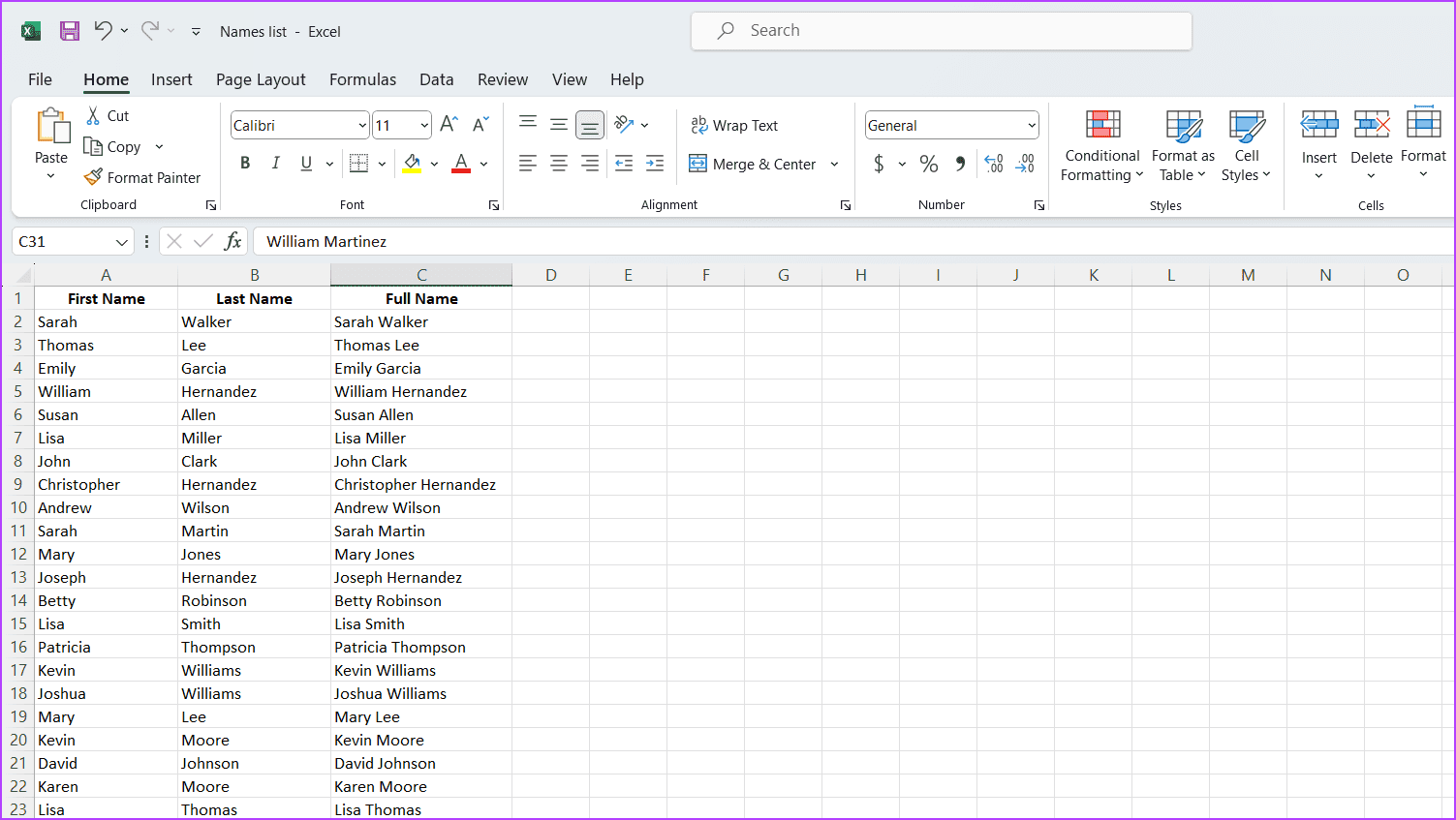 How to Put Names with Different Formats Together in Excel