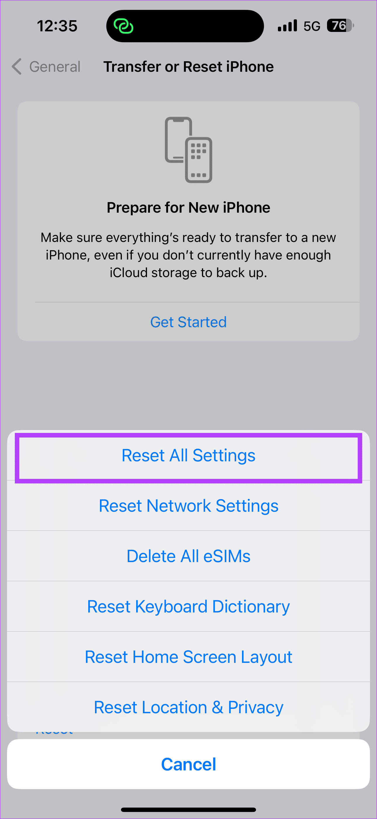 Reset All Settings