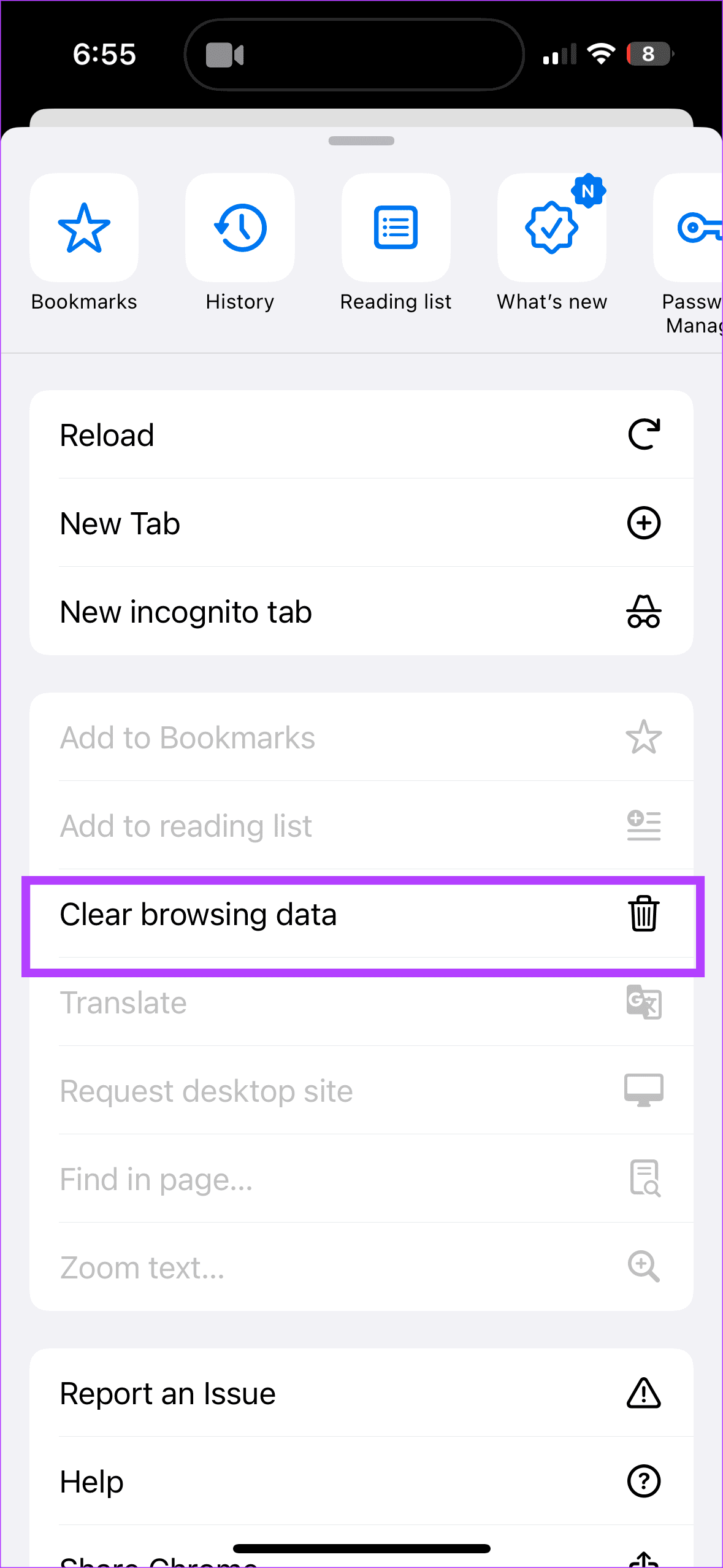 Tap Clear browsing data