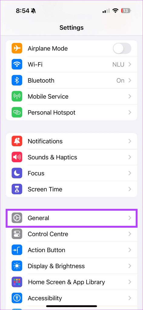 Tap General in Settings