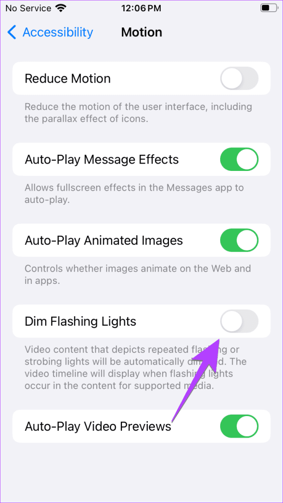 iPhone accessibility dim flashing light