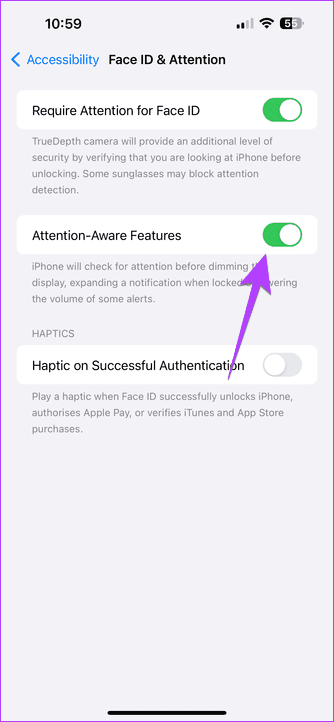 iPhone attention aware disable