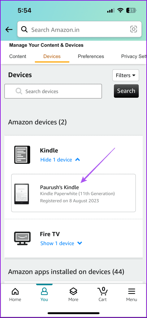 kindle devices settings amazon mobille app